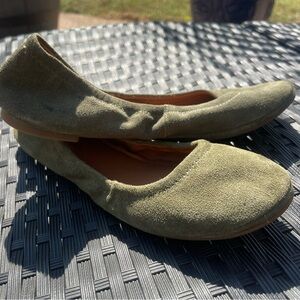 Lucky brand olive green suede ballerina slip ons